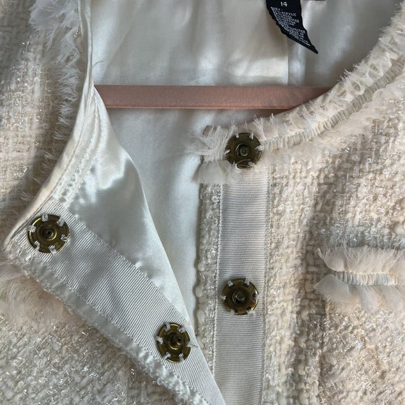 Alfani Houndstooth Off White Wool Blend Blazer Jacket Brass Snaps WomenSize 14 - Picture 4 of 6
